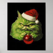 Grumpy Green Santa Cat Retro Kat Kerstvakantie Poster (Voorkant)