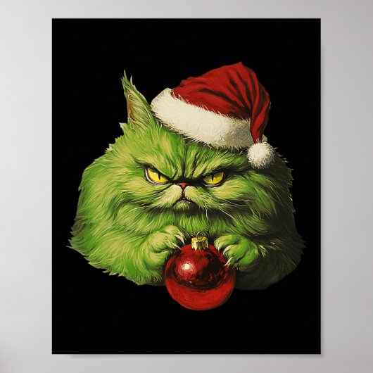 Grumpy Green Santa Cat Retro Kat Kerstvakantie Poster (Voorkant)