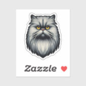 Grumpy Grey Perzische kat gezicht - vet gedetaille Sticker (Vel)