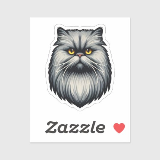 Grumpy Grey Perzische kat gezicht - vet gedetaille Sticker (Vel)