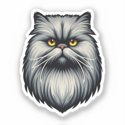 Grumpy Grey Perzische kat gezicht - vet gedetaille Sticker (Voorkant)