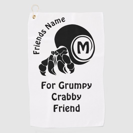 Grumpy Hermit Crab Silhouette Monogram Golfhanddoek (Voorkant)