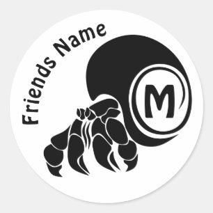Grumpy Hermit Crab Silhouette Monogram Ronde Sticker