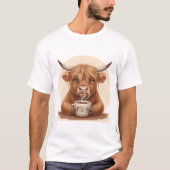 Grumpy Highland Cow Coffee Lover - Cute Fluffy Cow T-shirt (Voorkant)