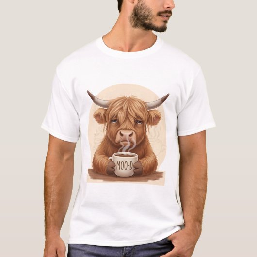 Grumpy Highland Cow Coffee Lover - Cute Fluffy Cow T-shirt (Voorkant)