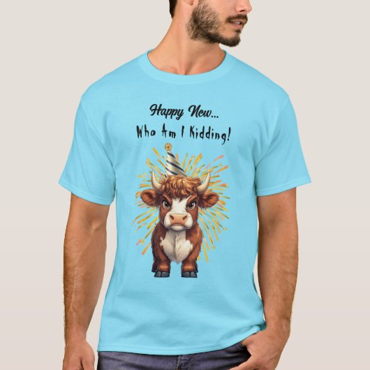 Grumpy Highland Koe Nieuwjaarsstemming T-shirt (Voorkant)
