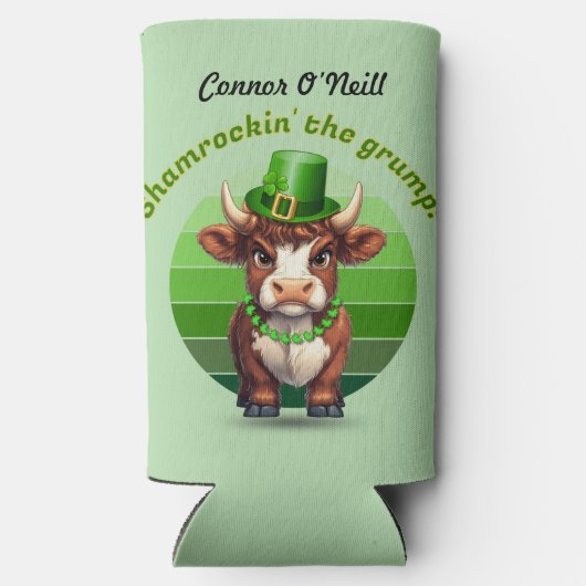 Grumpy Highland Koe St Patrick's Day Seltzer Blikjeskoeler (Achterkant)