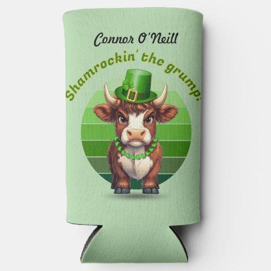 Grumpy Highland Koe St Patrick's Day Seltzer Blikjeskoeler (Voorkant)