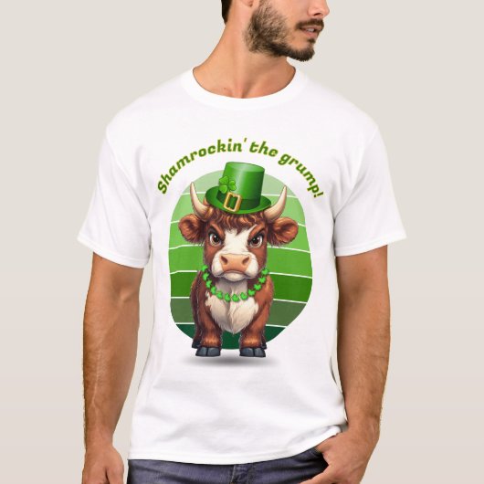 Grumpy Highland Koe St. Patrick's Day T-shirt (Voorkant)
