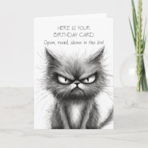 Grumpy Humor Cat in eenvoudige zwart-witte schets Kaart