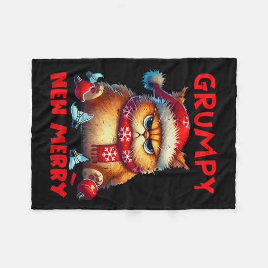 Grumpy is de nieuwe vrolijke kerstkat Sarcastic Cu Fleece Deken (Voorkant (Horizontaal))
