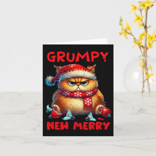 Grumpy is de nieuwe vrolijke kerstkat Sarcastic Cu Kaart (Gele Bloem)