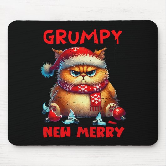 Grumpy is de nieuwe vrolijke kerstkat Sarcastic Cu Muismat (Voorkant)