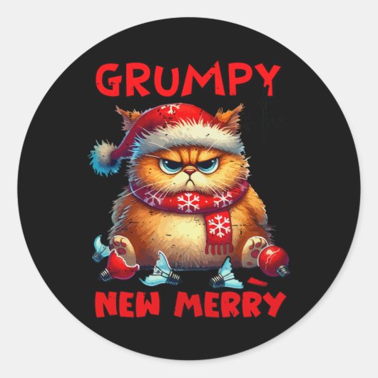 Grumpy is de nieuwe vrolijke kerstkat Sarcastic Cu Ronde Sticker (Voorkant)