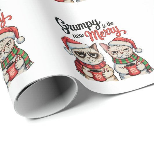 Grumpy is de nieuwe vrolijke kerstkattenliefhebber cadeaupapier (Rol Hoek)