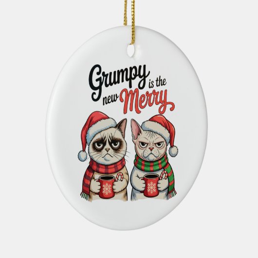 Grumpy is de nieuwe vrolijke kerstkattenliefhebber keramisch ornament (Rechts)