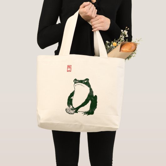 Grumpy japans kikker Toad 19e eeuw Grote Tote Bag (Voorkant (product))