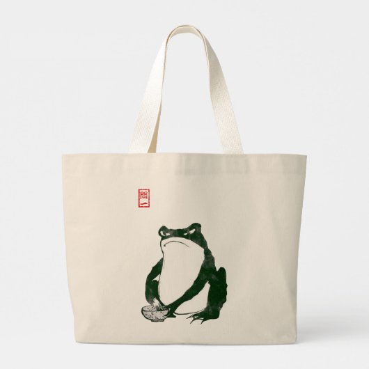 Grumpy japans kikker Toad 19e eeuw Grote Tote Bag (Achterkant)