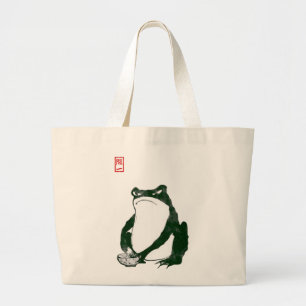 Grumpy japans kikker Toad 19e eeuw Grote Tote Bag