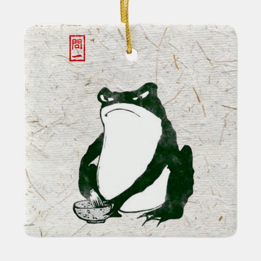 Grumpy japans kikker Toad 19e eeuw Keramisch Ornament (Voorkant)