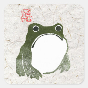 Grumpy japans kikker Toad 19e eeuw Vierkante Sticker