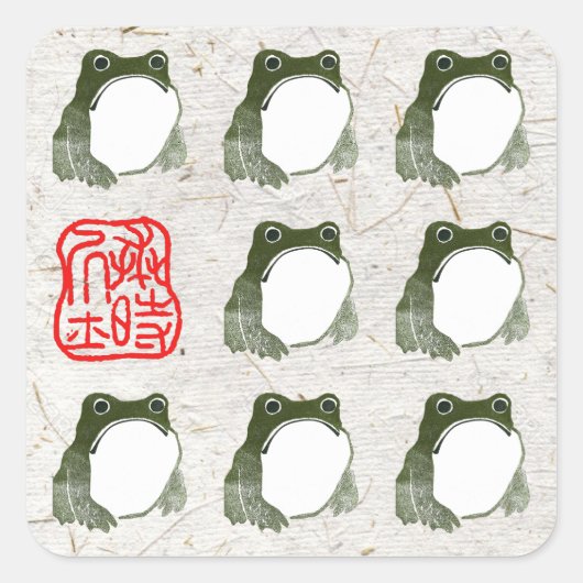 Grumpy japans kikker Toad 19e eeuw Vierkante Sticker (Voorkant)