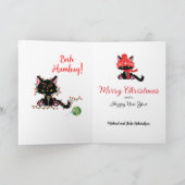 Grumpy Kat Bah Humbug Persoonlijke kerstnaam Feestdagen Kaart (Binnen)