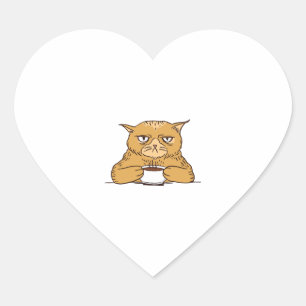 Grumpy kat met koffie hart sticker