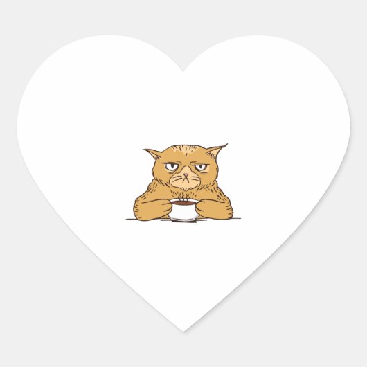 Grumpy kat met koffie hart sticker (Voorkant)