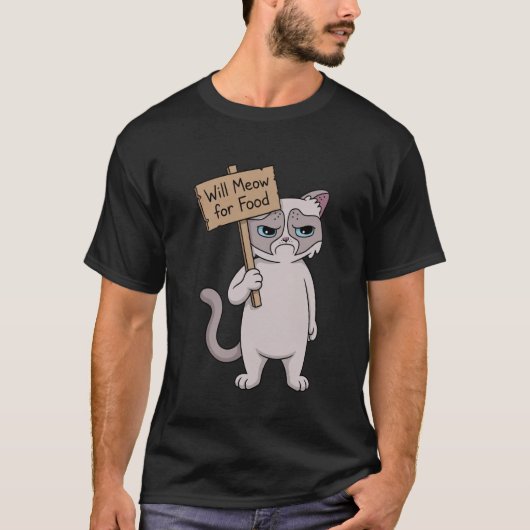 Grumpy Kat - Zal Miauwen voor Voedsel T-shirt (Voorkant)