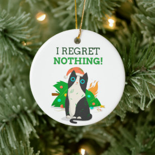 Grumpy kerstkat keramisch ornament