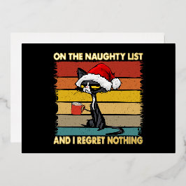 Grumpy kerstkat op de Naughty List Gold Folie Feestdagenkaart