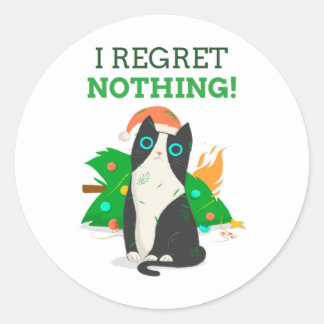 Grumpy kerstkat ronde sticker