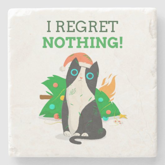 Grumpy kerstkat stenen onderzetter (Voorkant)