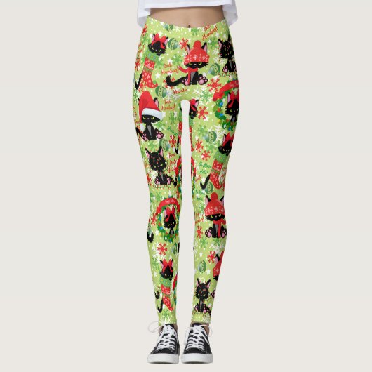 Grumpy Kitty Cat Bah Humbug Kerstmis Leggings (Voorkant)