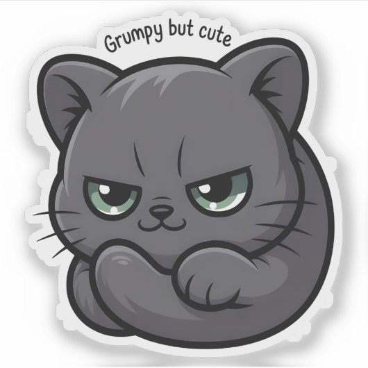 Grumpy maar Schattigee Sassy Cat Illustration Sticker (Voorkant)