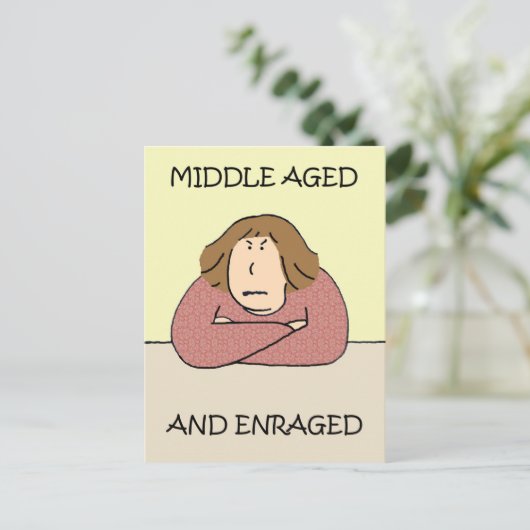 Grumpy Middle Aged Lady Cartoon Humor Briefkaart (Staand voorkant)