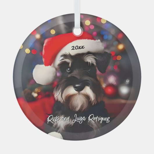 Grumpy Miniatuur Schnauzer met Santa Hat Glas Ornament (Voorkant)