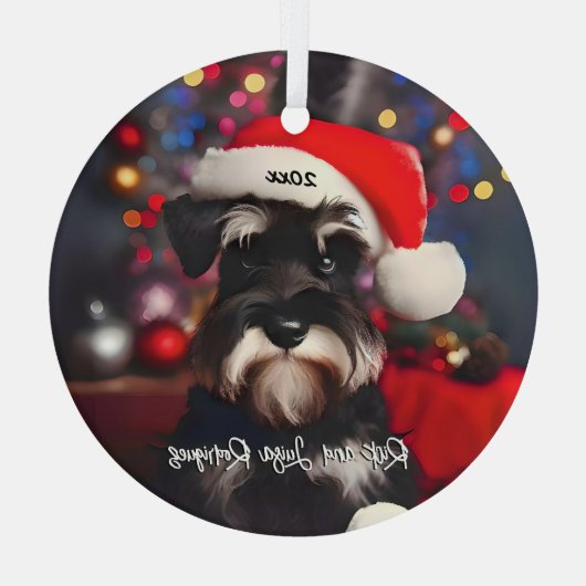 Grumpy Miniatuur Schnauzer met Santa Hat Glas Ornament (Achterkant)