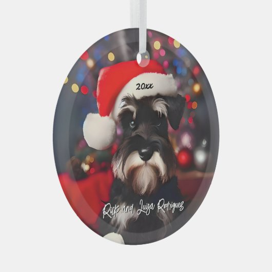 Grumpy Miniatuur Schnauzer met Santa Hat Glas Ornament (Voorkant Rechts)