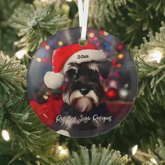 Grumpy Miniatuur Schnauzer met Santa Hat Glas Ornament (Insitu)