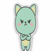 ⭐ Grumpy Mint Cat – Cute Kawaii Cartoon Sticker (Voorkant)