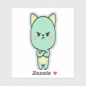 ⭐ Grumpy Mint Cat – Cute Kawaii Cartoon Sticker (Vel)