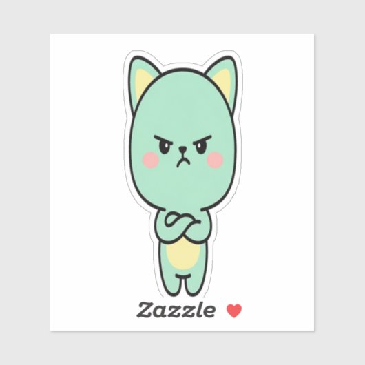 ⭐ Grumpy Mint Cat – Cute Kawaii Cartoon Sticker (Vel)