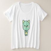 Grumpy Mint Cat – Cute Kawaii Cartoon T-Shirt (Design voorkant)