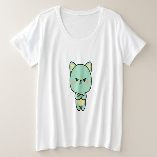 Grumpy Mint Cat – Cute Kawaii Cartoon T-Shirt (Design voorkant)