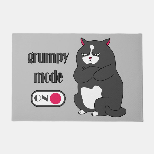 Grumpy mode op een rare vetkat deurmat (Voorkant)