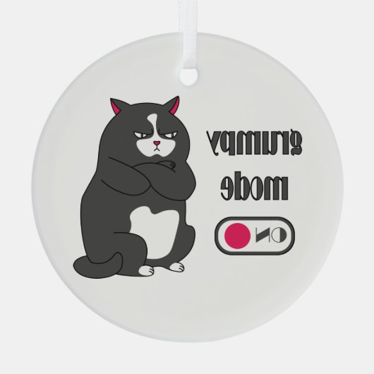 Grumpy mode op een rare vetkat glas ornament (Achterkant)