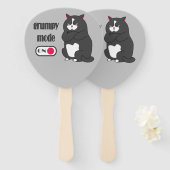 Grumpy mode op een rare vetkat handwaaier (Voorkant en achterkant)
