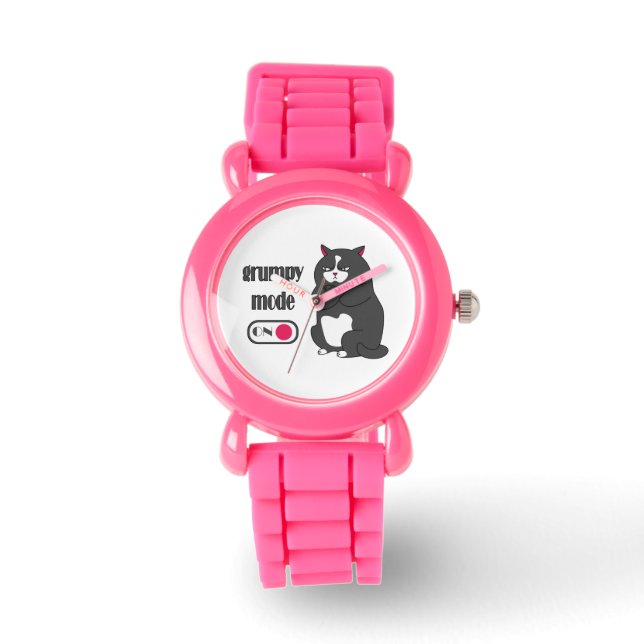 Grumpy mode op een rare vetkat horloge (Voorkant)